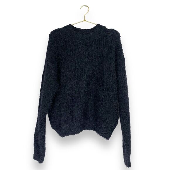 SO Black Eyelash Fuzzy Lux Crewneck Pullover Drop Shoulder Sweater Size : L 490 - Picture 2 of 8